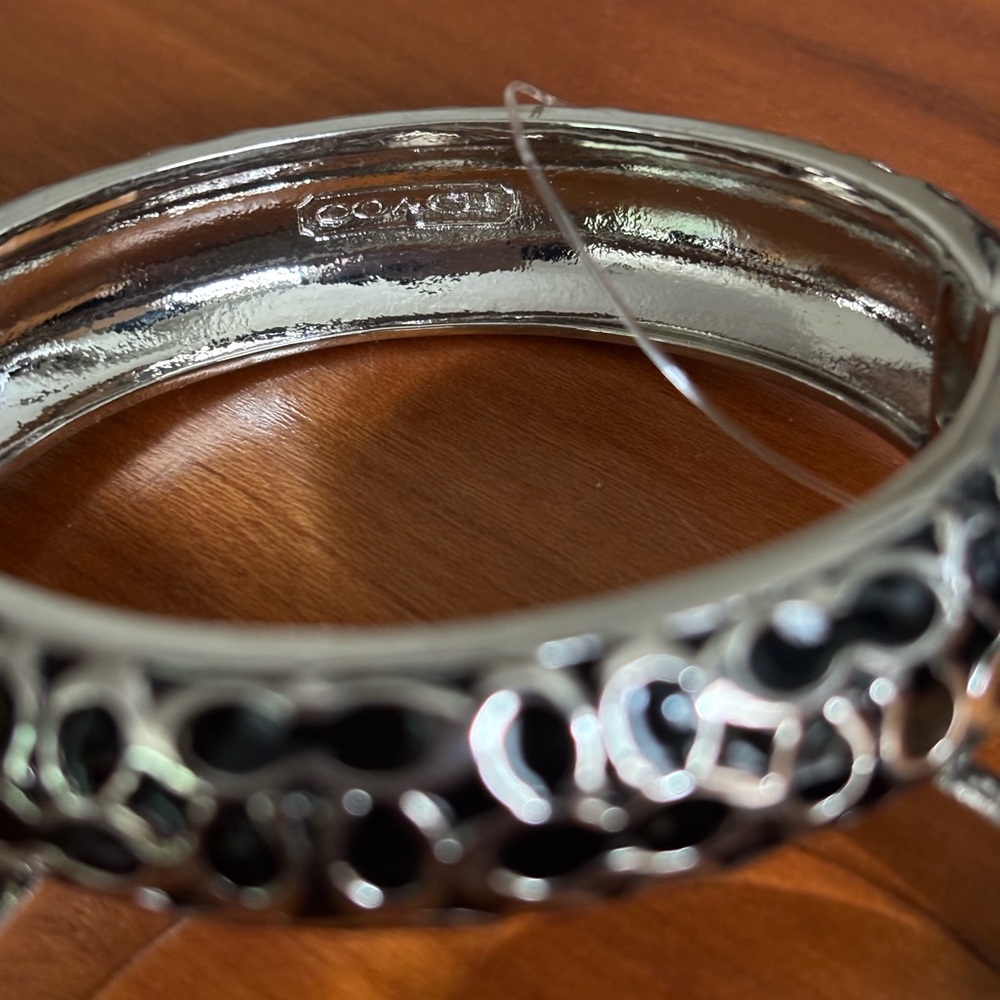 Coach Signature Silver and Black Intricate Bangle - Picture 2 of 6